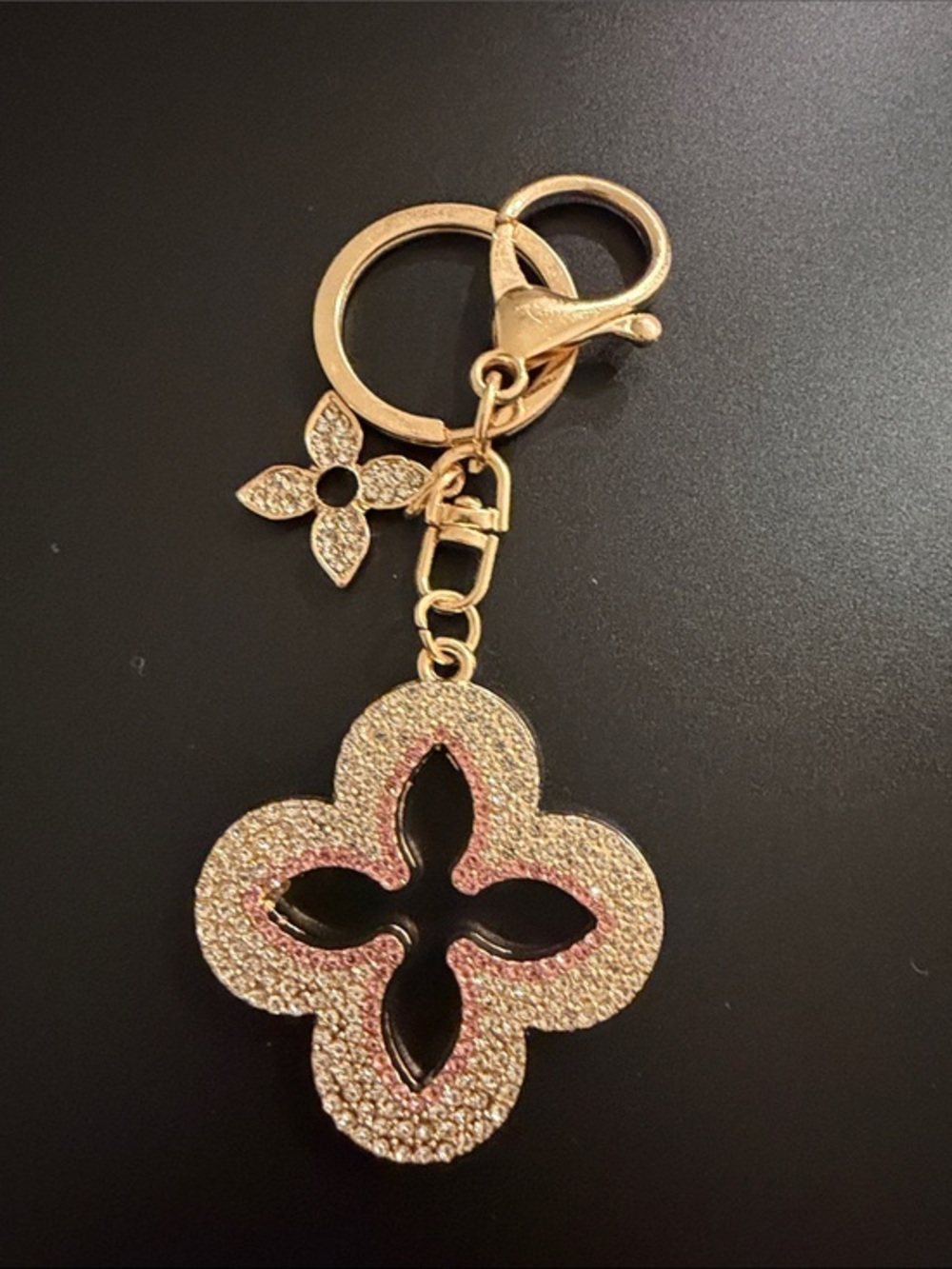 Blooming Flower Gold & Pink Crystal Flower Keychain Bag Charm